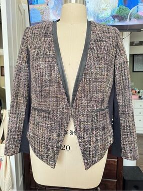 Lane Bryant Black and Pink Tweed Open-Front Blazer